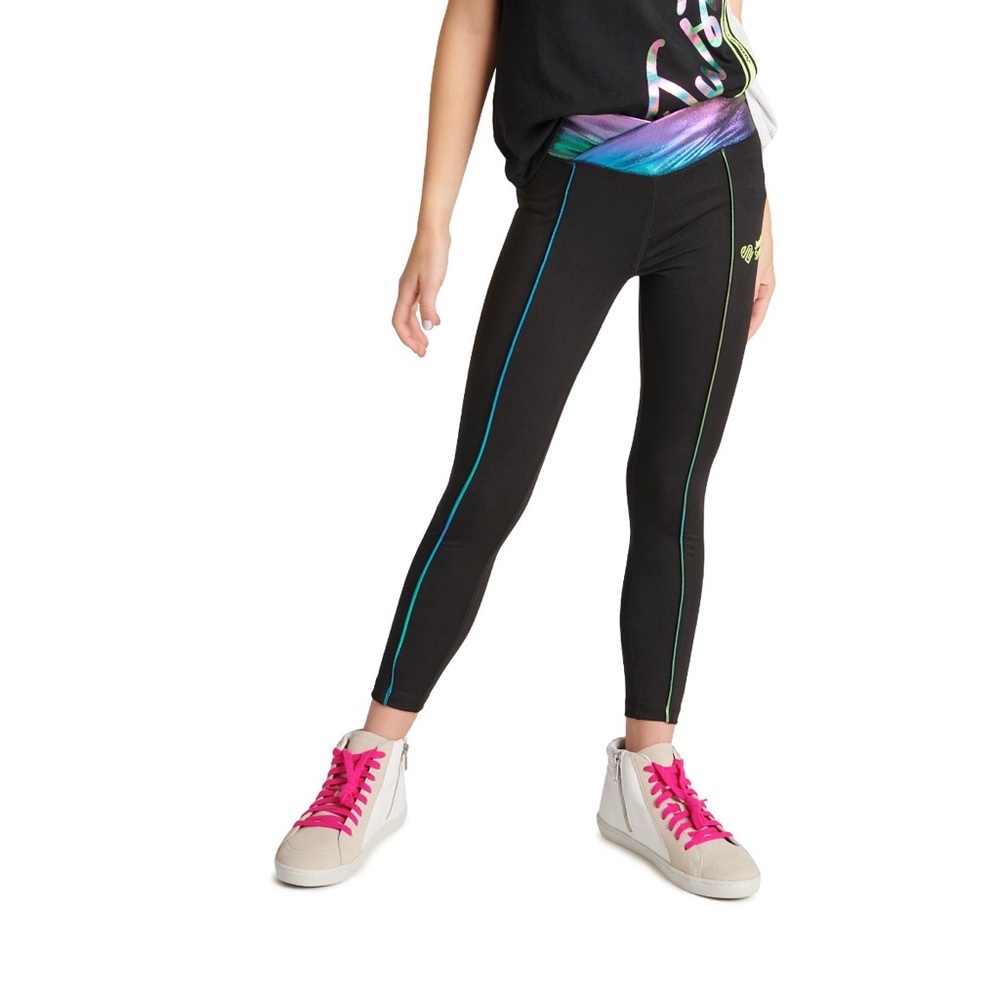 J-Sport justice Girls’ Cross Waistband Active 3-D printed logo Leggings size 4/5